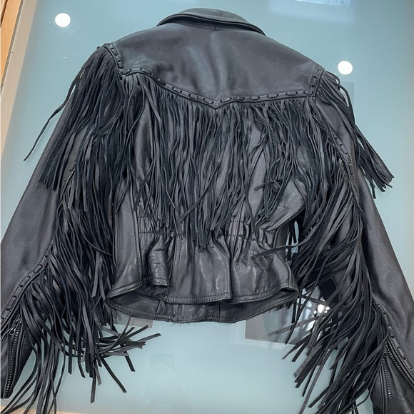 EZ Rider black quilted leather fringe motorcycle jacket. - Picture 2 of 5